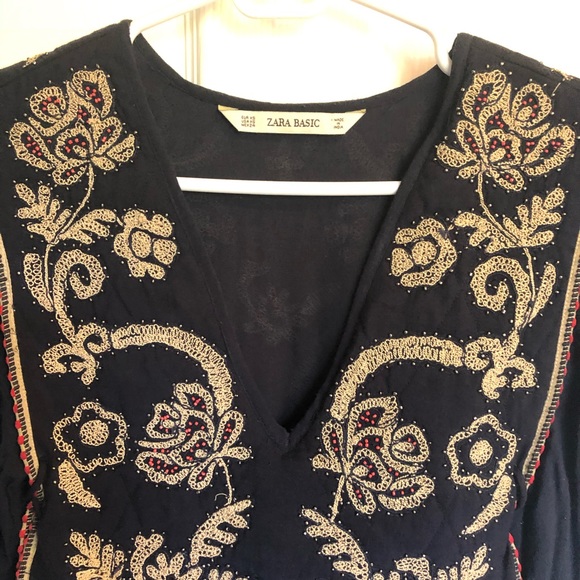 EUC Zara XS boho beaded embroidered dress - Picture 2 of 4